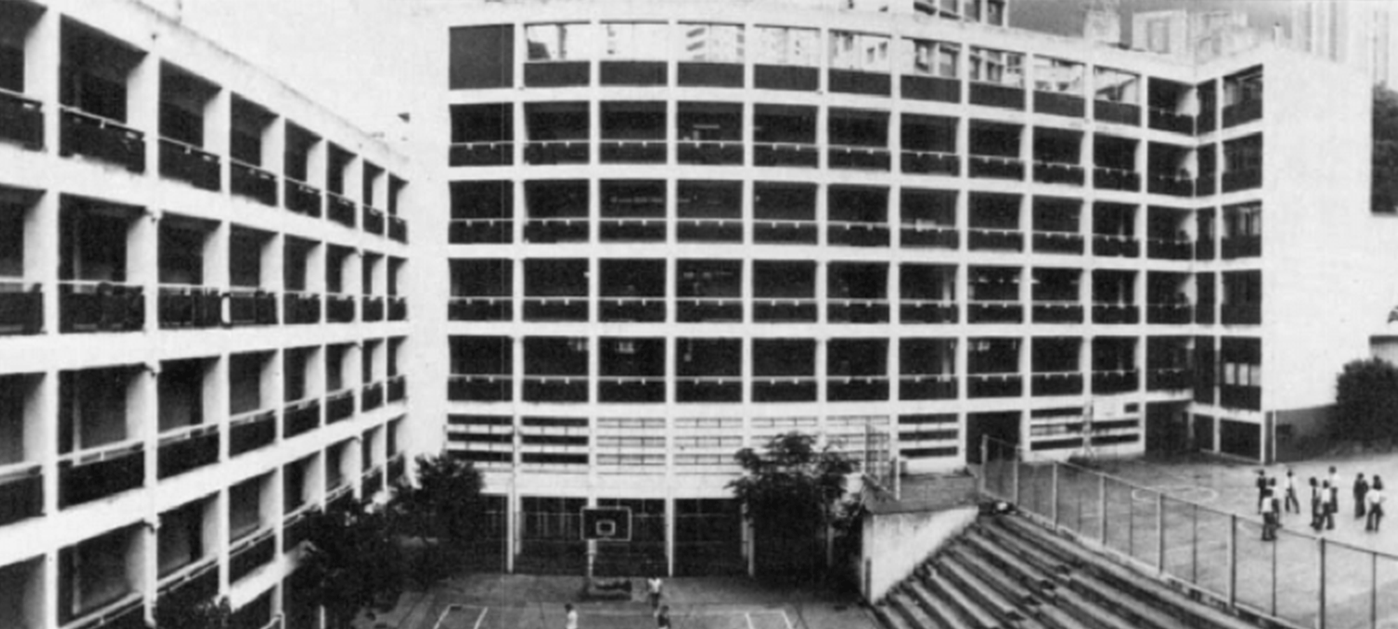 Bonham Road campus in the 1970s, with the former Primary School Block on the right